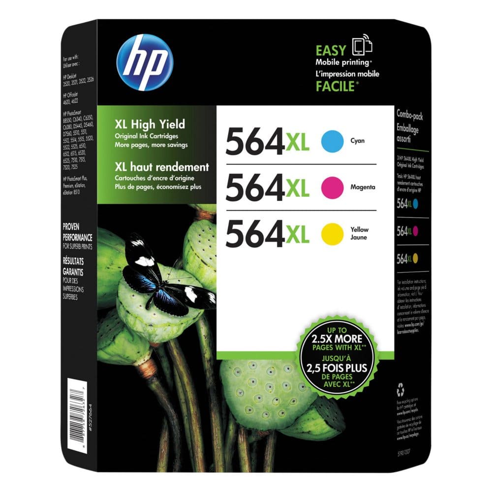 HP 564XL High Yield Original Ink Cartridge Cyan/Magenta/Yellow (3 pk. 750 Page Yield) - Ink Cartridges - HP