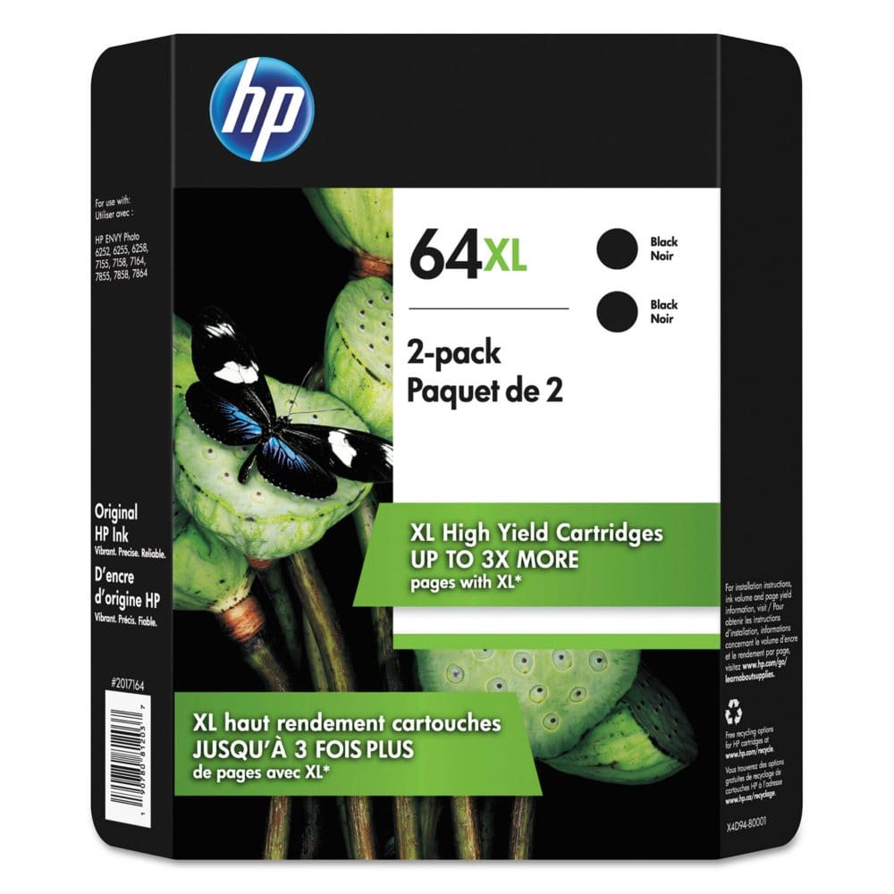 HP 64XL High Yield Original Inkjet Cartridge Black 2 Pack - Ink Cartridges - HP