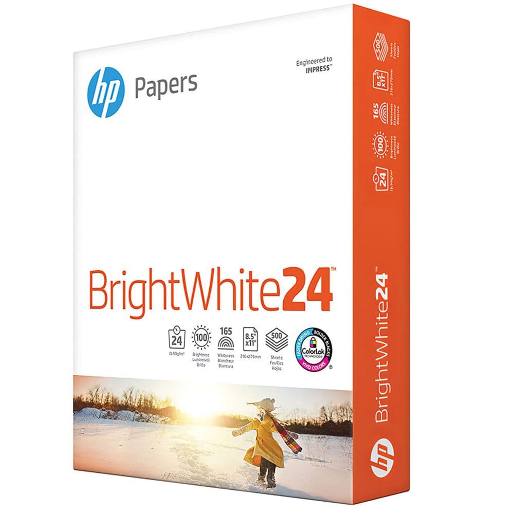 HP Bright White Inkjet Paper 24lb 97 Bright 8 1/2 x 11 500 Sheets/Ream (Pack of 2) - Copy & Multipurpose Paper - HP