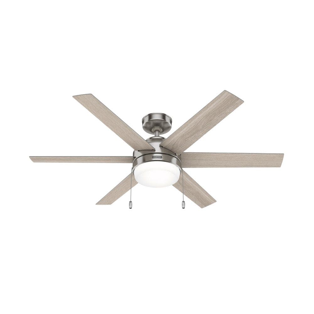Hunter 52 Tustin Brushed Nickel Ceiling Fan With LED Light Kit And Pull Chain - Ceiling Fans - Hunter