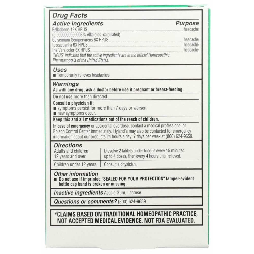 HYLAND Hyland Headache Relief, 100 Tb