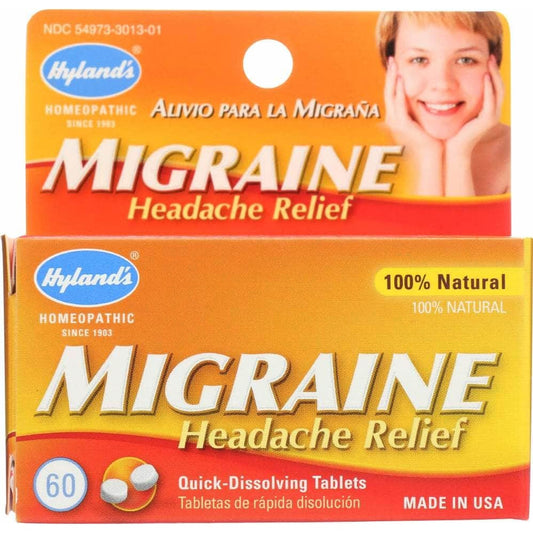 HYLANDS Hyland'S 100% Natural Homeopathic Migraine Headache Relief, 60 Tablets