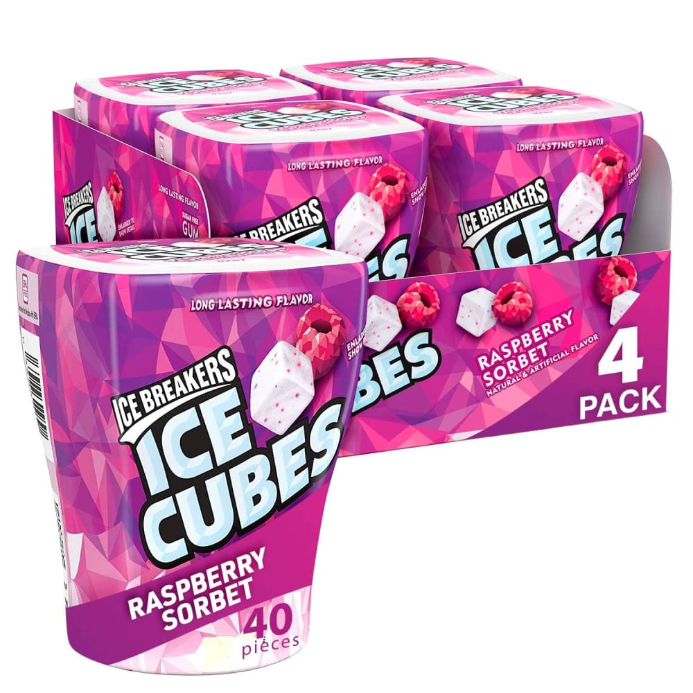 Ice Breakers Gum Sugar Free Ice Cubes Raspberry Sorbet - 4 Pack 40 Ct Each BB 10/23 - Grocery - Ice Breakers