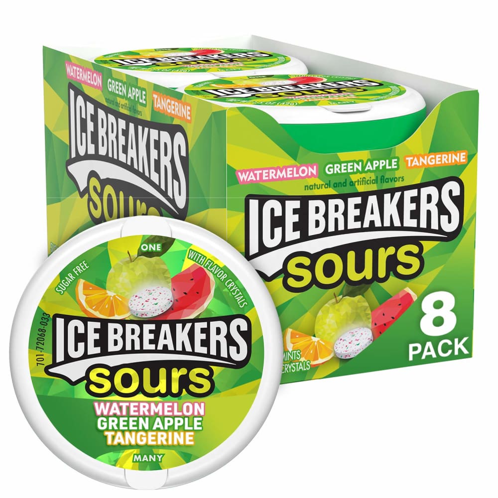 Ice Breakers Sours Sugar Free Mints Watermelon Green Apple Tangerine - Pack of 8 - Grocery - Ice Breakers
