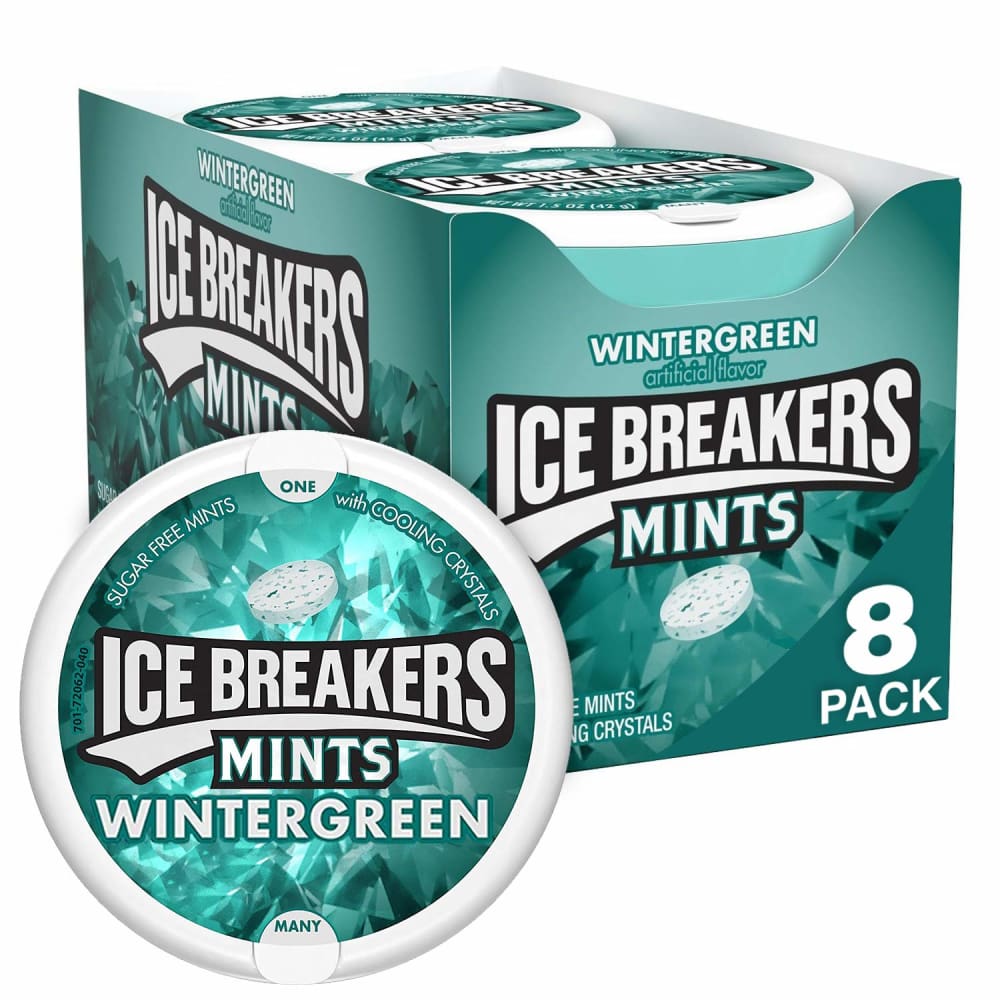 Ice Breakers Sugar Free Mints Wintergreen - Pack of 8 - Mint Candy - Ice Breakers