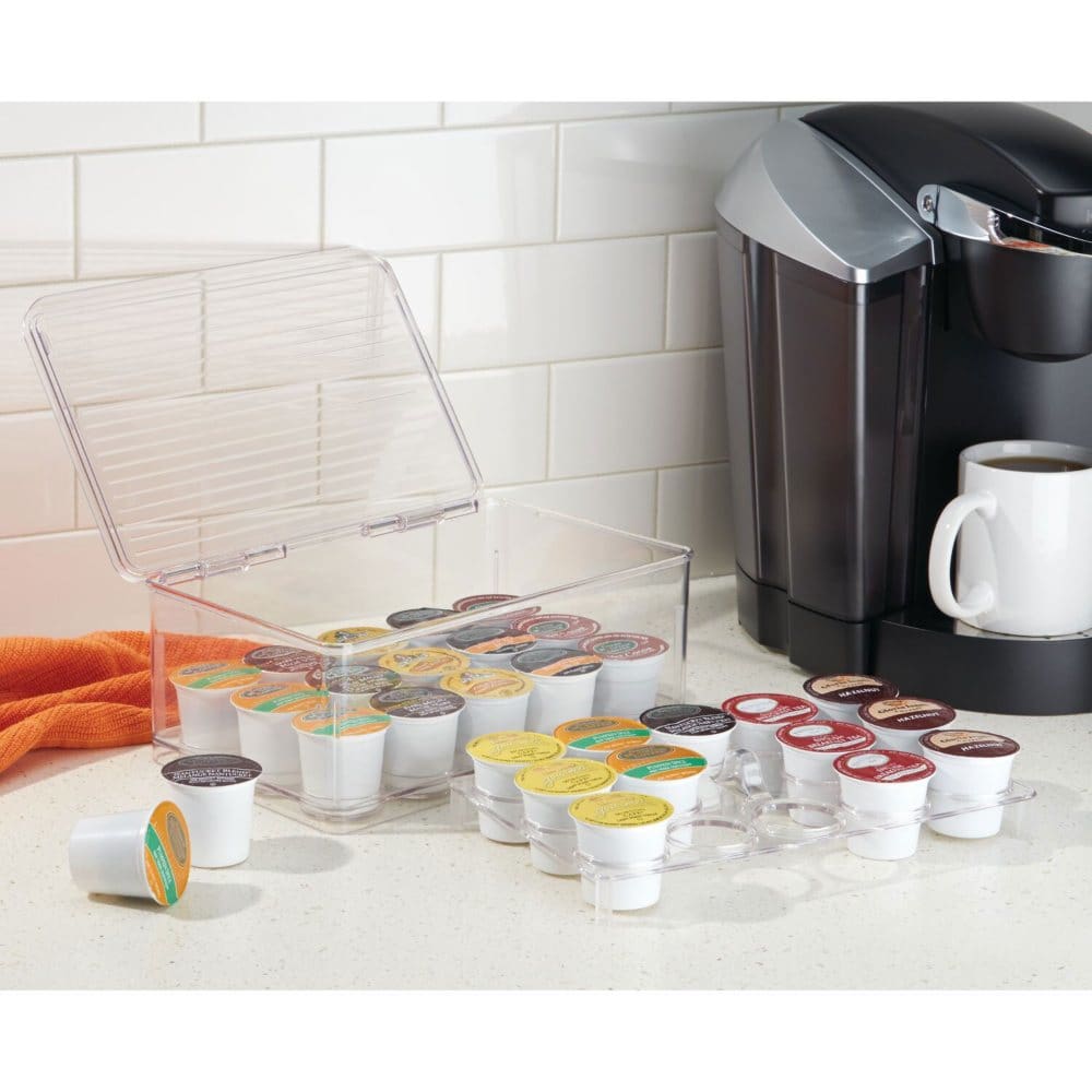 iDesign Set of 2 Linus Clear 2-Tiered Coffee Pod Holders With Hinged Lid - Kitchen Organization - iDesign
