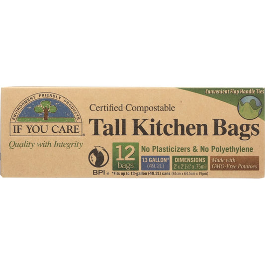 IF YOU CARE: 13 Gallon Compostable Tall Kitchen Bags 12 bg (Pack of 4) - Home Products > Cleaning Supplies > TRASH BAGS - IF YOU CARE