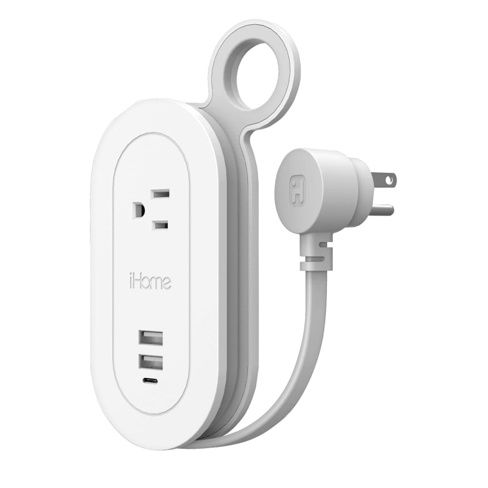 iHome Travel Reach C Power Strip with AC Outlet 2 USB-A Ports and UBS Port - White - iHome