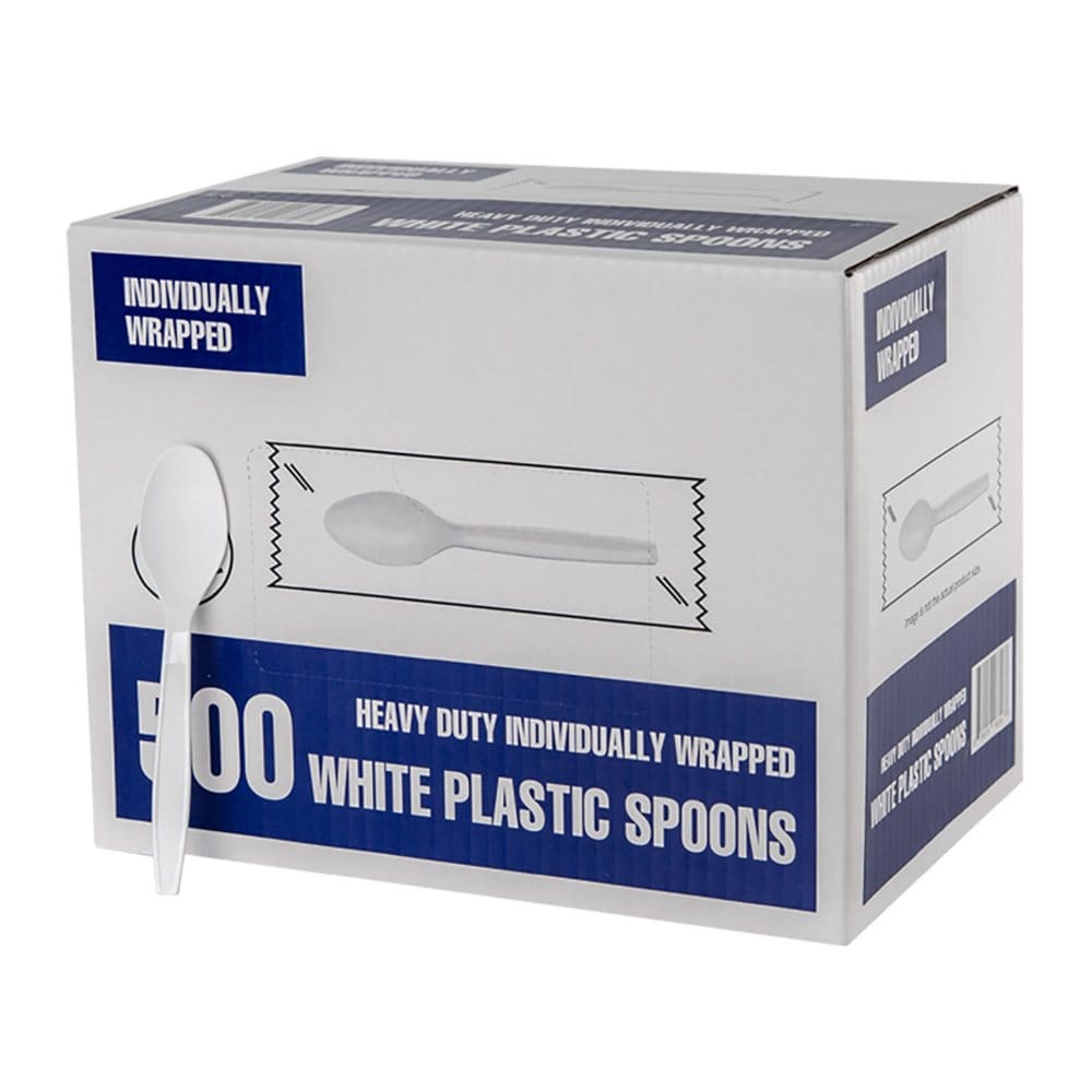 Individually Wrapped Plastic Spoons White (500 ct.) - Commercial Paper Goods & Disposables - Individually