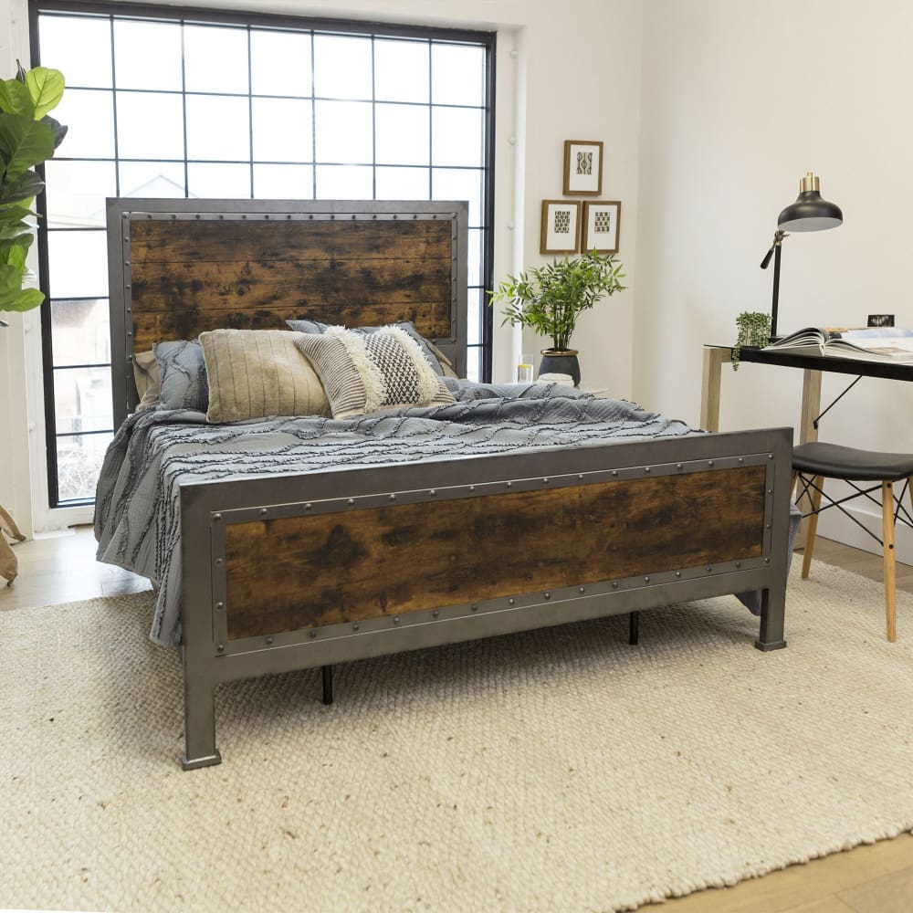 Industrial Queen Size Bed Frame - Brown - W. Trends