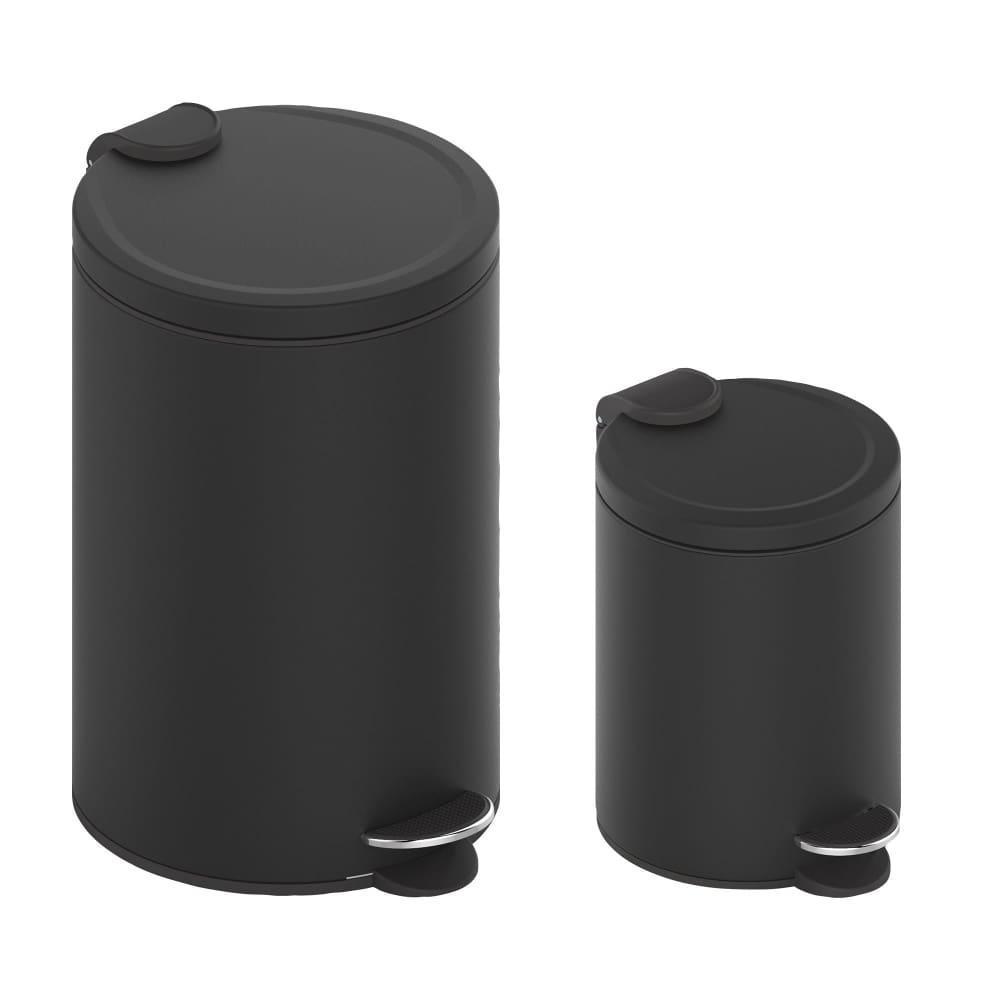 Innovaze 3.2 Gal./12-Liter and 0.8 Gal./3 Liter Stylish Round Shape Metal Step-on Trash Can Combo - Matte Black - Innovaze