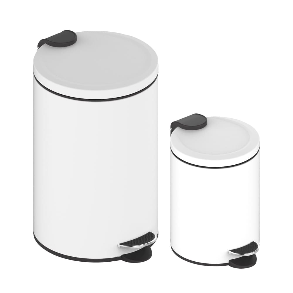 Innovaze 3.2 Gal./12L and 0.8 Gal./3L Stylish Round Shape Metal Step-on Trash Can Combo - Matte White - Innovaze