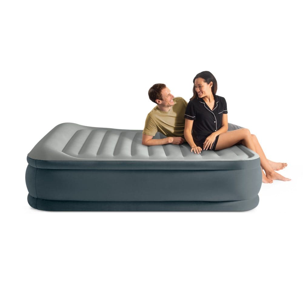 Intex Queen Dura-Beam Deluxe Comfort Pillow Rest Airbed with Internal Pump - Camping Equipment - Intex