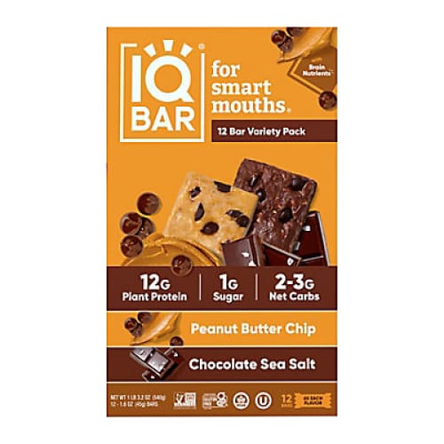 IQBAR Plant Protein Bars Chocolate Sea Salt Peanut and Butter Chip Variety Pack 12 ct./1.6 oz. - Home/Grocery/Specialty Shops/Better For You