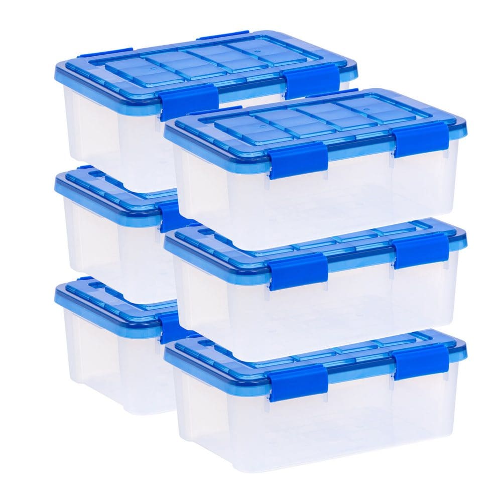 IRIS USA 16-Quart WeatherPro Gasket Clear Plastic Storage Box with Lid Blue (Set of 6) - Storage & Organization - IRIS