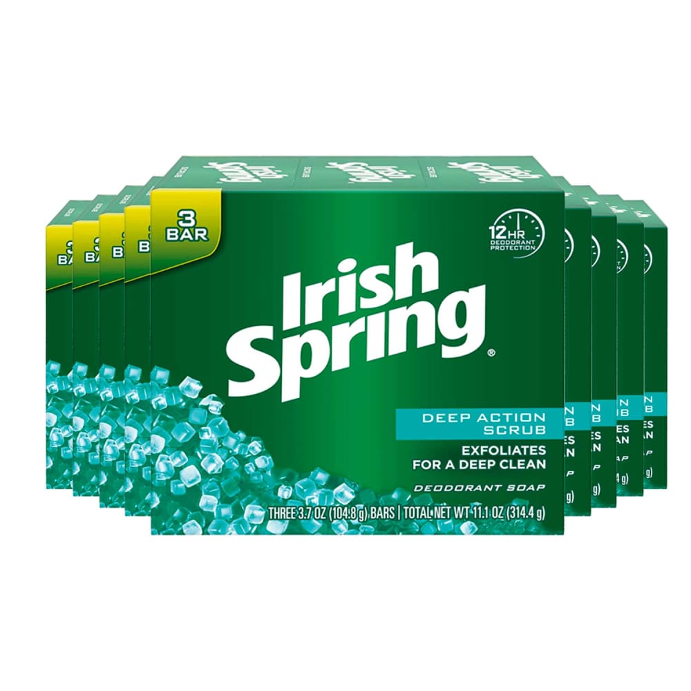 Irish Spring Deodorant Soap Clean Scrub - 3 Bars 3.7 Oz - 18 Pack - Bar Soaps - Irish Spring