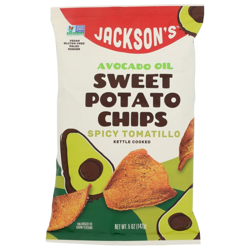 JACKSONS CHIPS: Spicy Tomatillo Sweet Potato Chips with Avocado Oil 5 oz (Pack of 5) - Grocery > Snacks > Chips > Potato Chips - JACKSONS