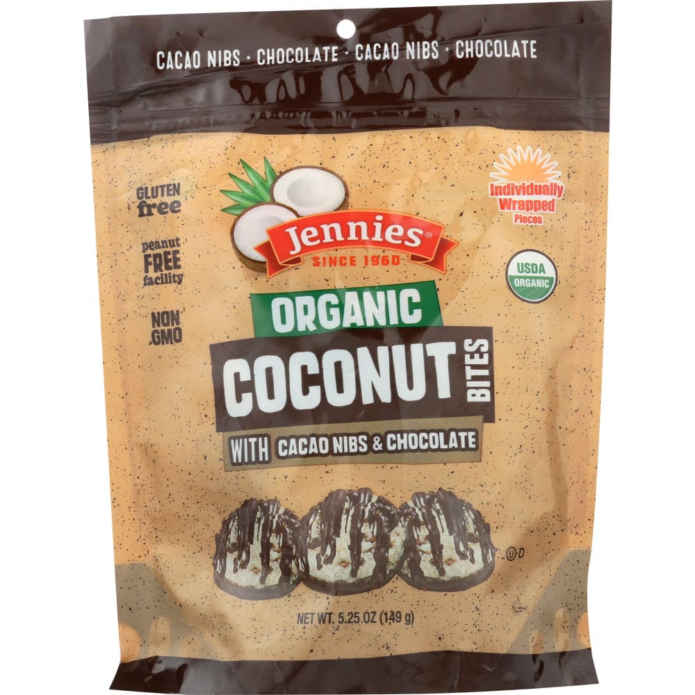 JENNIES: Organic Coconut Bites With Cacao Nibs 5.25 oz (Pack of 5) - Grocery > Natural Snacks > Snacks > Bars Granola & Snack - JENNIES