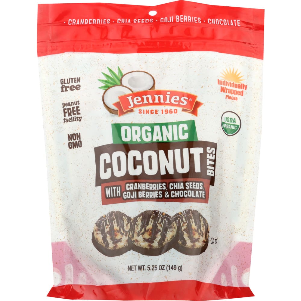JENNIES: Organic Gluten Free Coconut Bites Goji 5.25 oz (Pack of 5) - Grocery > Chocolate Desserts and Sweets > Chocolate - JENNIES