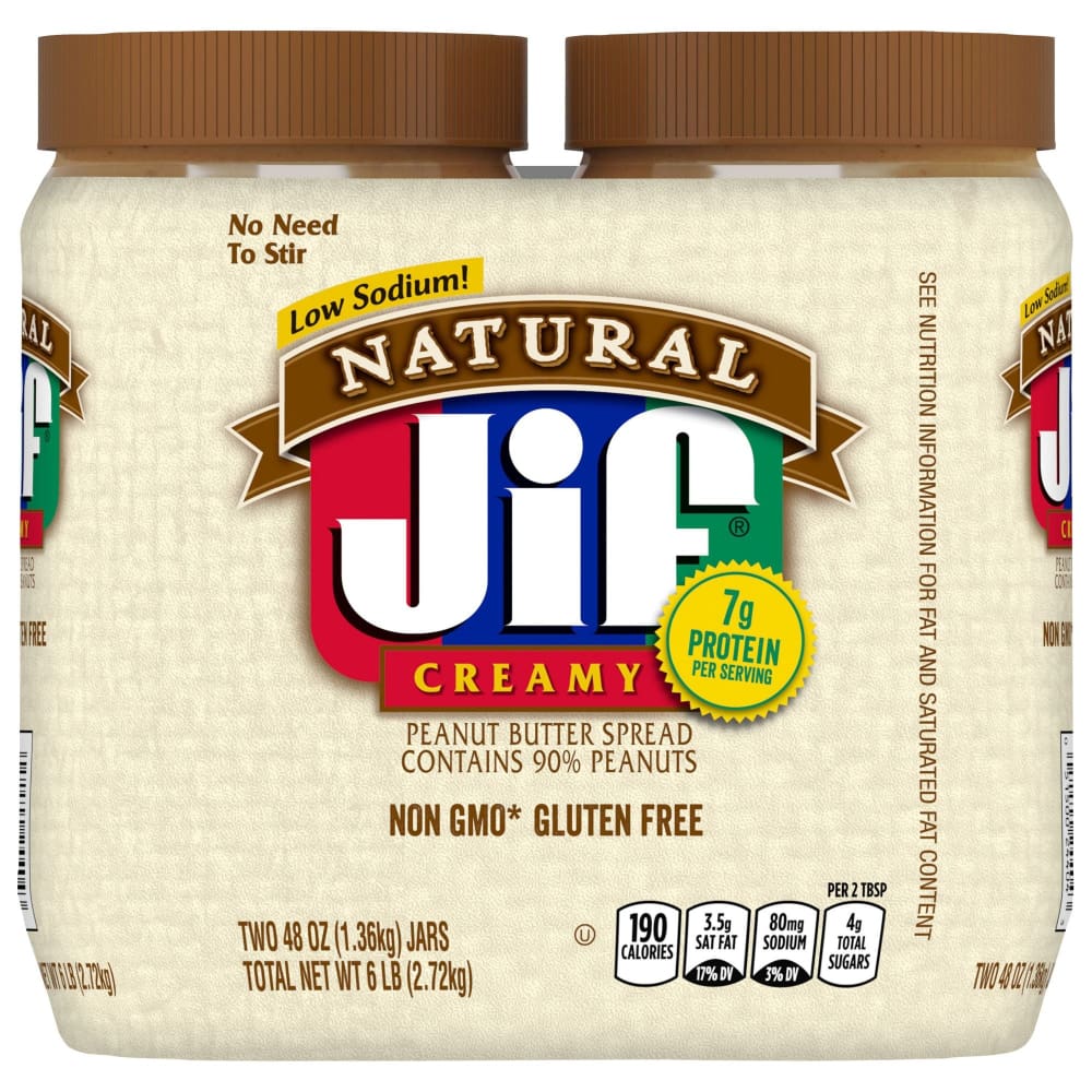 Jif Natural Creamy Peanut Butter 2pk 48 oz. - Home/Grocery Household & Pet/Canned & Packaged Food/Sauces Condiments & Dressings/Peanut