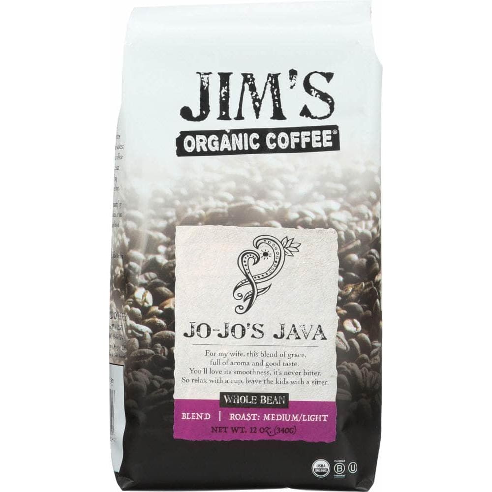 Jims Organic Coffee Jims Organic Coffee Organic JoJos Java Coffee Whole Bean Coffee, 12 oz