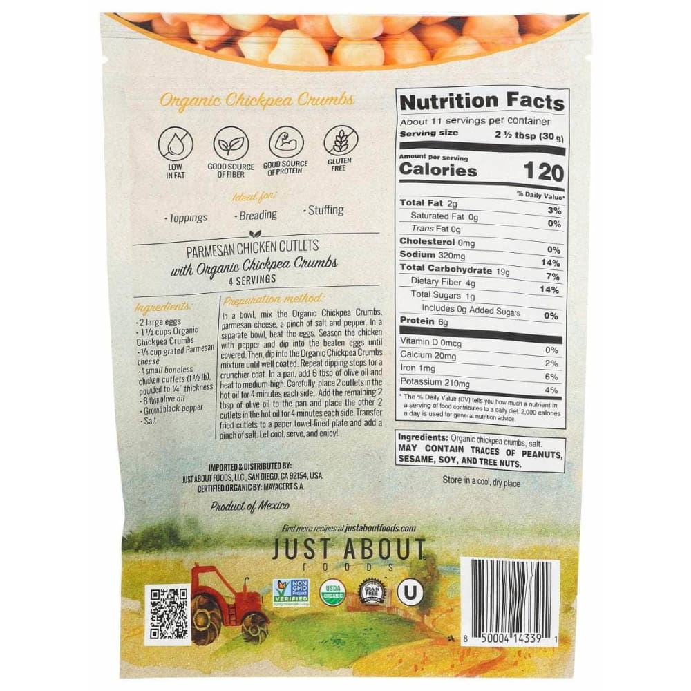 JUST ABOUT FOODS Grocery > Cooking & Baking > Seasonings JUST ABOUT FOODS: Chickpea Crumbs, 12 oz
