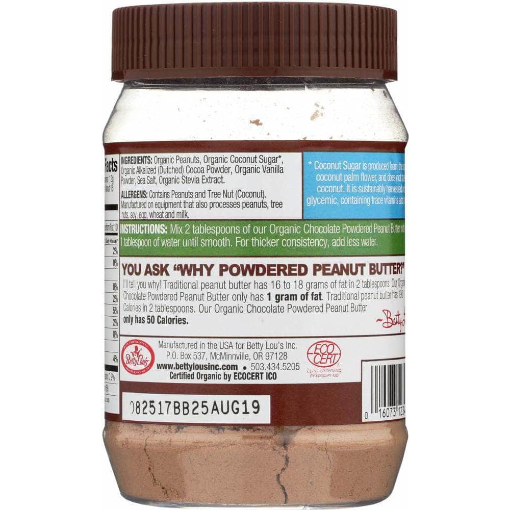 Betty Lous Just Great Stuff Chocolate Organic Powdered Peanut Butter, 6.43oz