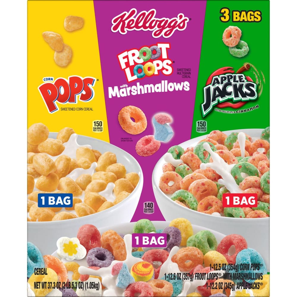 Kellogg’s Kelloggs Breakfast Cereal Family Size Variety Pack 3 pk. - Home/Grocery Household & Pet/Canned & Packaged Food/Breakfast