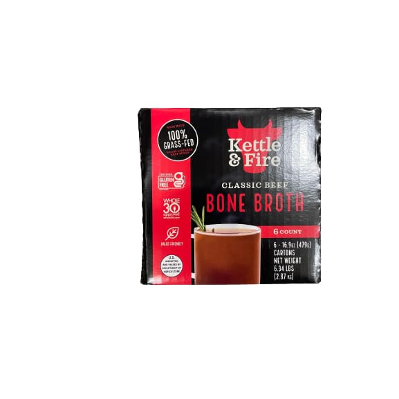 Kettle Fire Kettle & Fire Beef Bone Broth, 6 x 16.9 oz. | ShelHealth