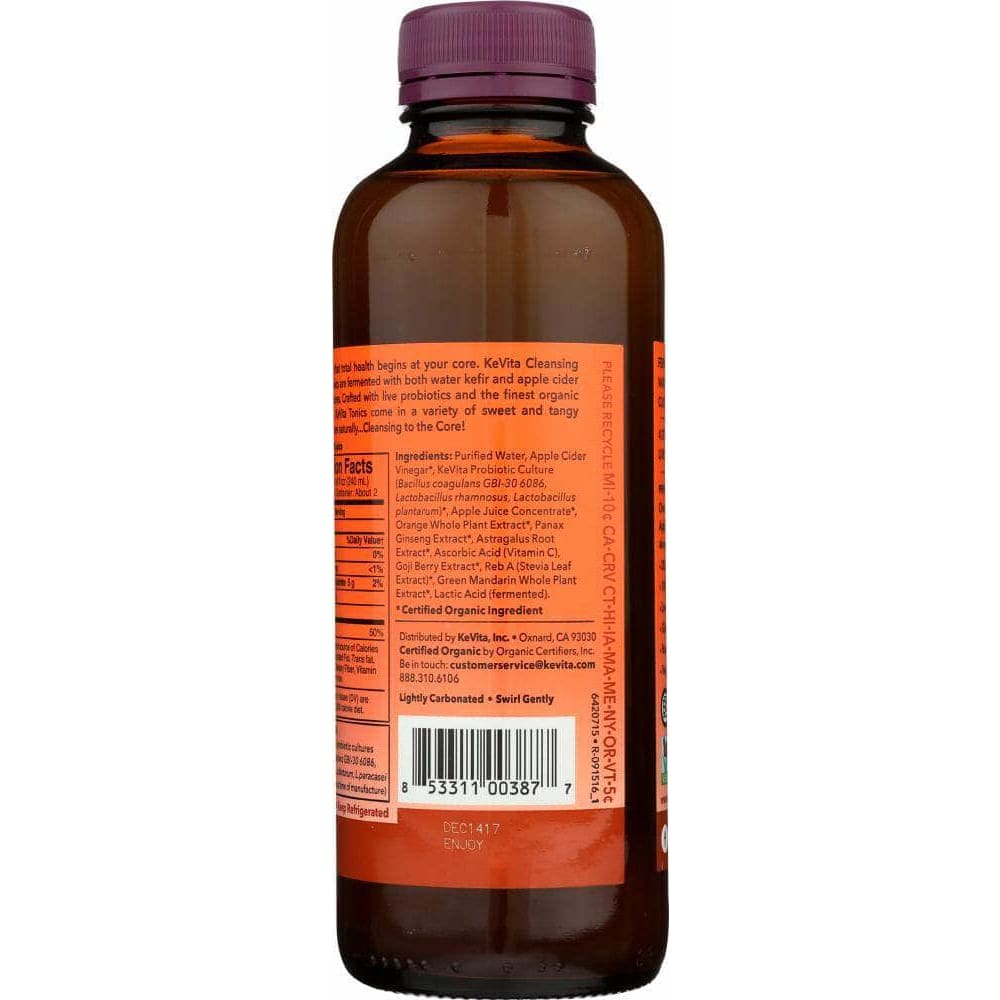 Kevita Kevita Organic Cleansing Probiotic Apple Cider Vinegar Tonic Ginseng Mandarin, 15.2 oz