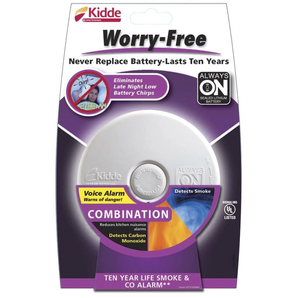 KIDDE Worry Free Battery-Powered Smoke and Carbon Monoxide Alarm with Voice Alarm - Kidde