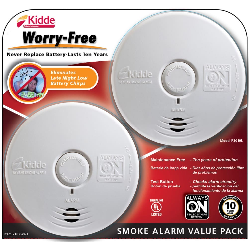 Kidde Worry-Free Smoke Alarms 2 pk. - White - Kidde