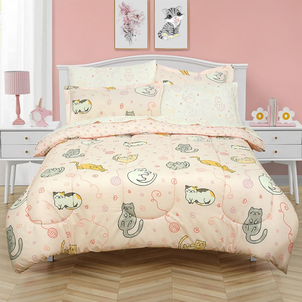 Kidz Mix Sleepy Cats Bed in a Bag with Reversible Comforter - Home/Home/Bedding & Bath/Comforters Quilts & Bedspreads/ - Unbranded