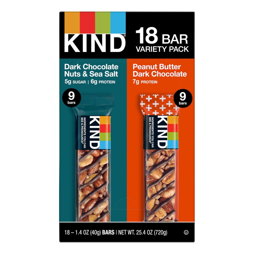 Kind Dark Chocolate & Peanut Butter Dark Chocolate Nut Bars Variety Pack 18 pk./1.4 oz. - Home/Grocery Household & Pet/Canned & Packaged