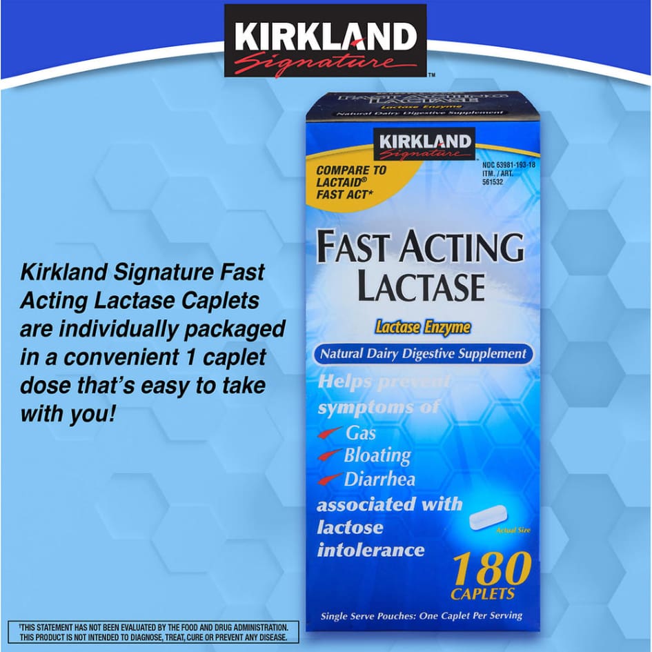 Kirkland Signature Fast Acting Lactase 180 Caplets - Fiber & Laxatives - Kirkland Signature