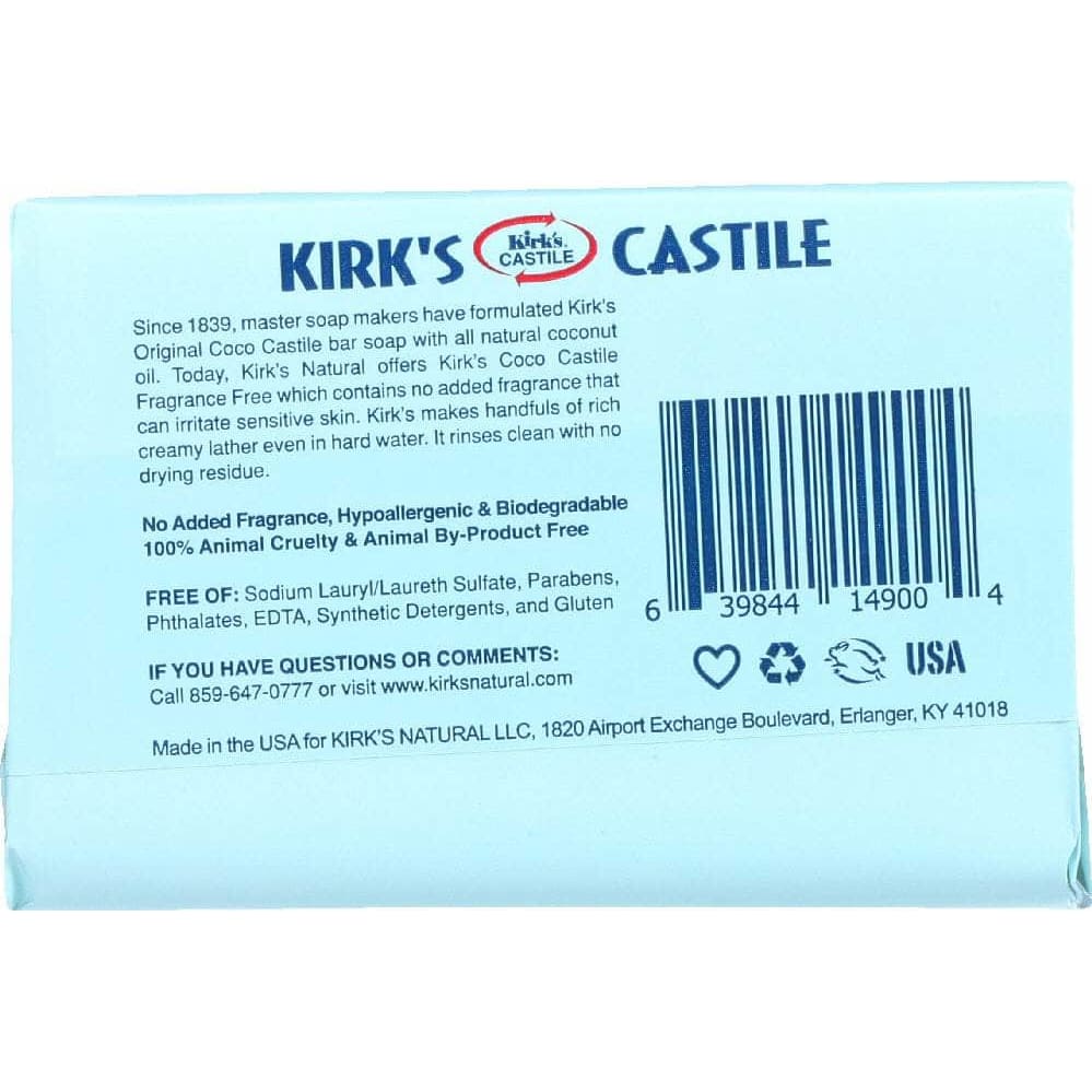 KIRKS Kirk'S Original Coco Castile Bar Soap Fragrance Free, 4 Oz