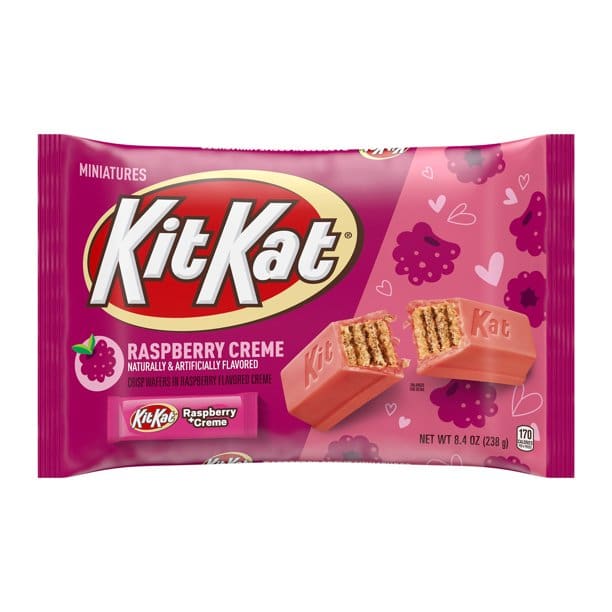 KIT KAT Miniatures Raspberry Flavored Creme Wafer Candy Bars Valentine’s Day 8.4 oz Bag - KIT KAT