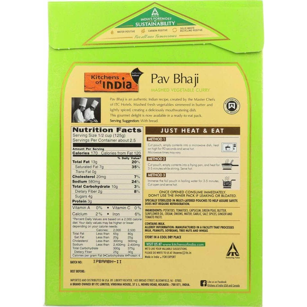 Kitchens Of India Kitchens Of India Entre Ready To Eat Pav Bhaji Curry, 10 oz