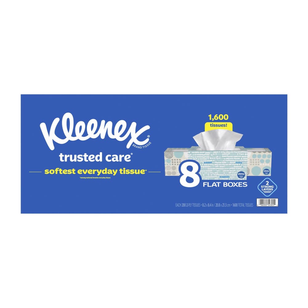 Kleenex Trusted Care Facial Tissues 8 Flat Boxes 200 Tissues per Box 2-Ply (1,600 Total Tissues) - Kleenex