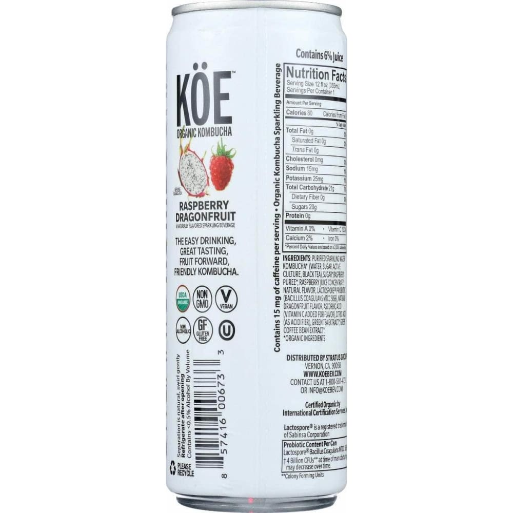 KOE Grocery > Beverages > Coffee, Tea & Hot Cocoa KOE Raspberry Dragonfruit Kombucha, 12 fo