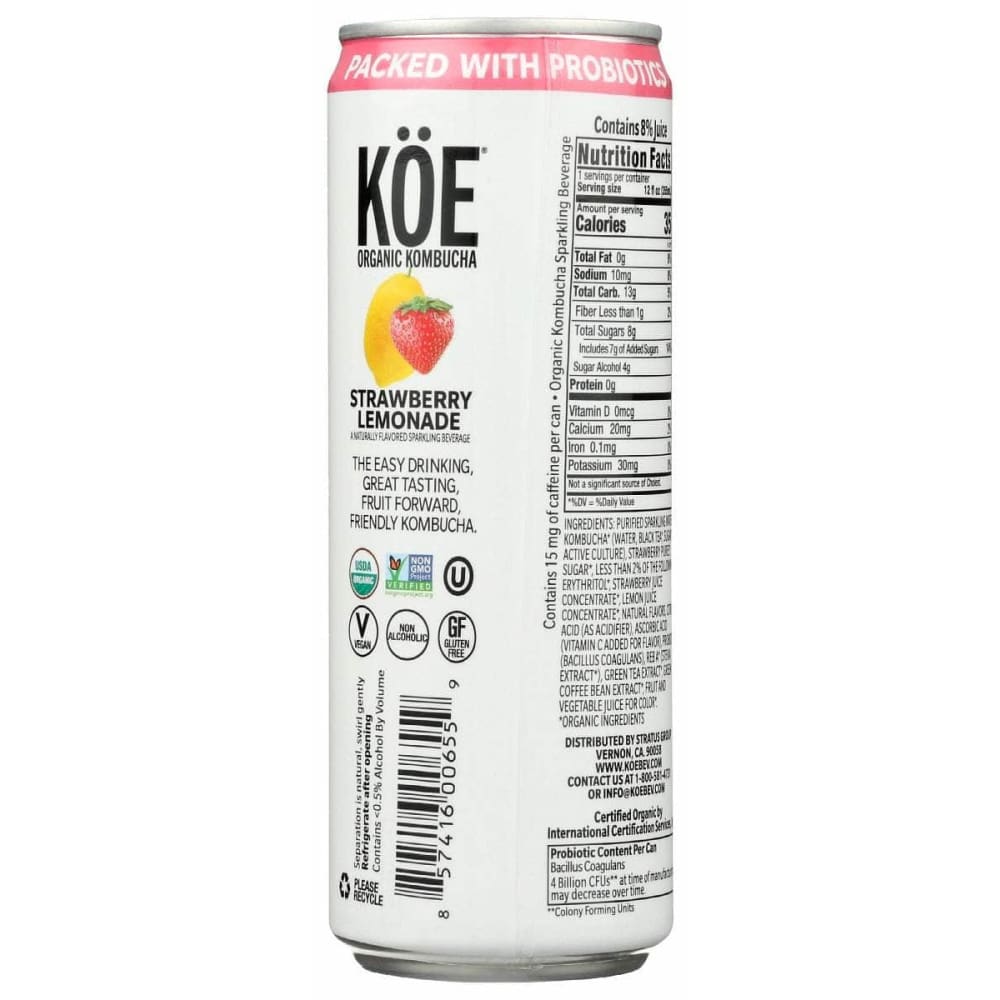 KOE Grocery > Beverages > Coffee, Tea & Hot Cocoa KOE Strawberry Lemonade Kombucha, 12 fo