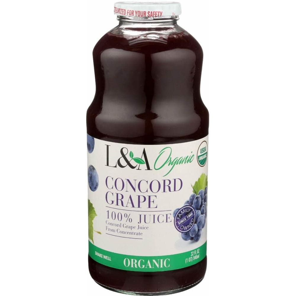 L & A JUICE Organic Concord Grape Juice, 32 oz (Case of 3) | ShelHealth