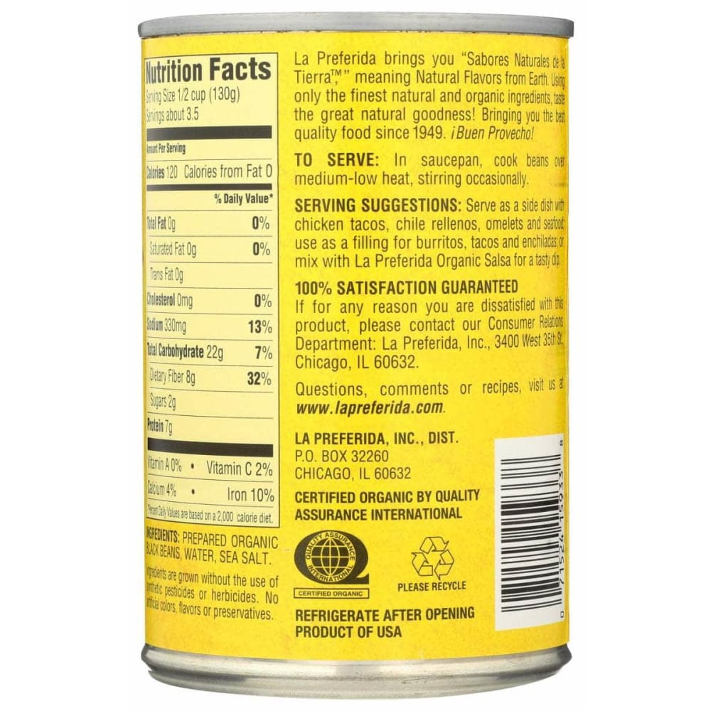 LA PREFERIDA La Preferida Bean Refried Black Org, 15 Oz