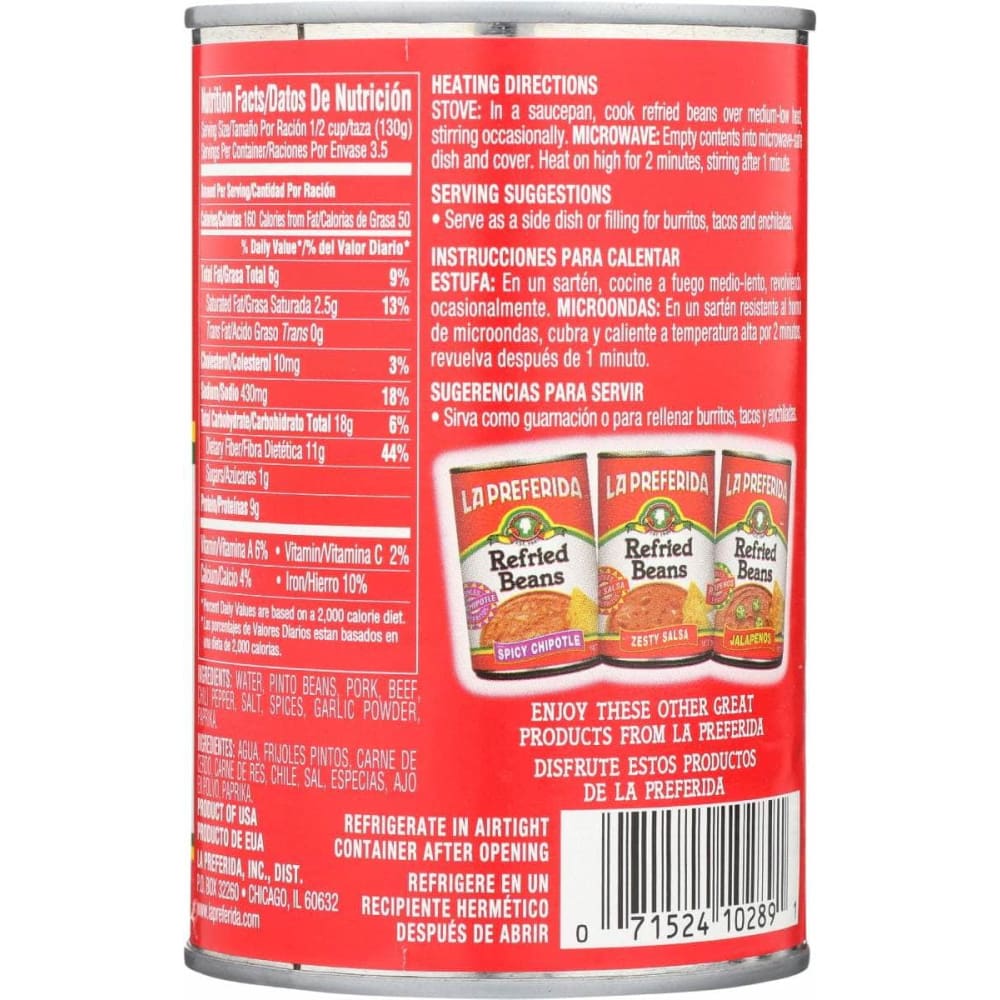 LA PREFERIDA La Preferida Bean Refried Chorizo, 16 Oz