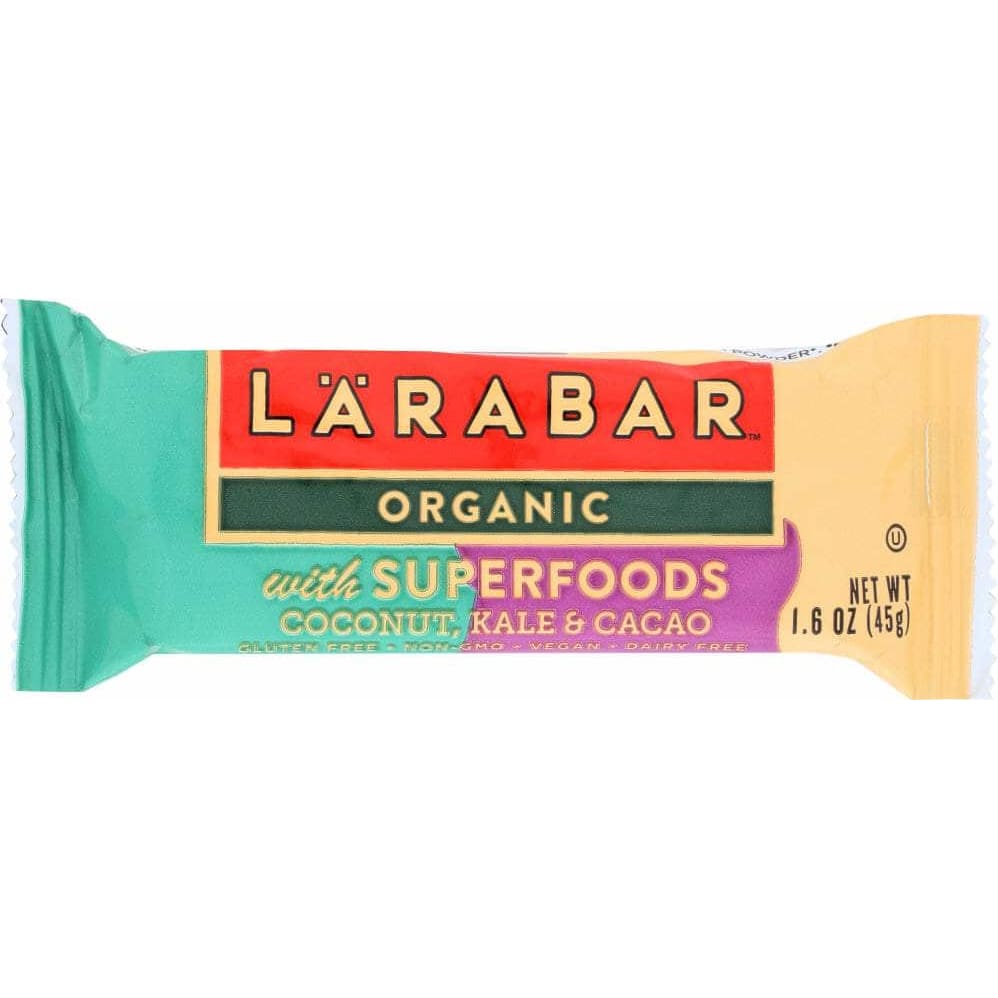 LARABAR Grocery > SHELF STABLE WELLNESS BARS & GELS > SS BARS WELLNESS LARABAR: Bar Superfood Coconut Kale Cacao Organic, 1.6 oz