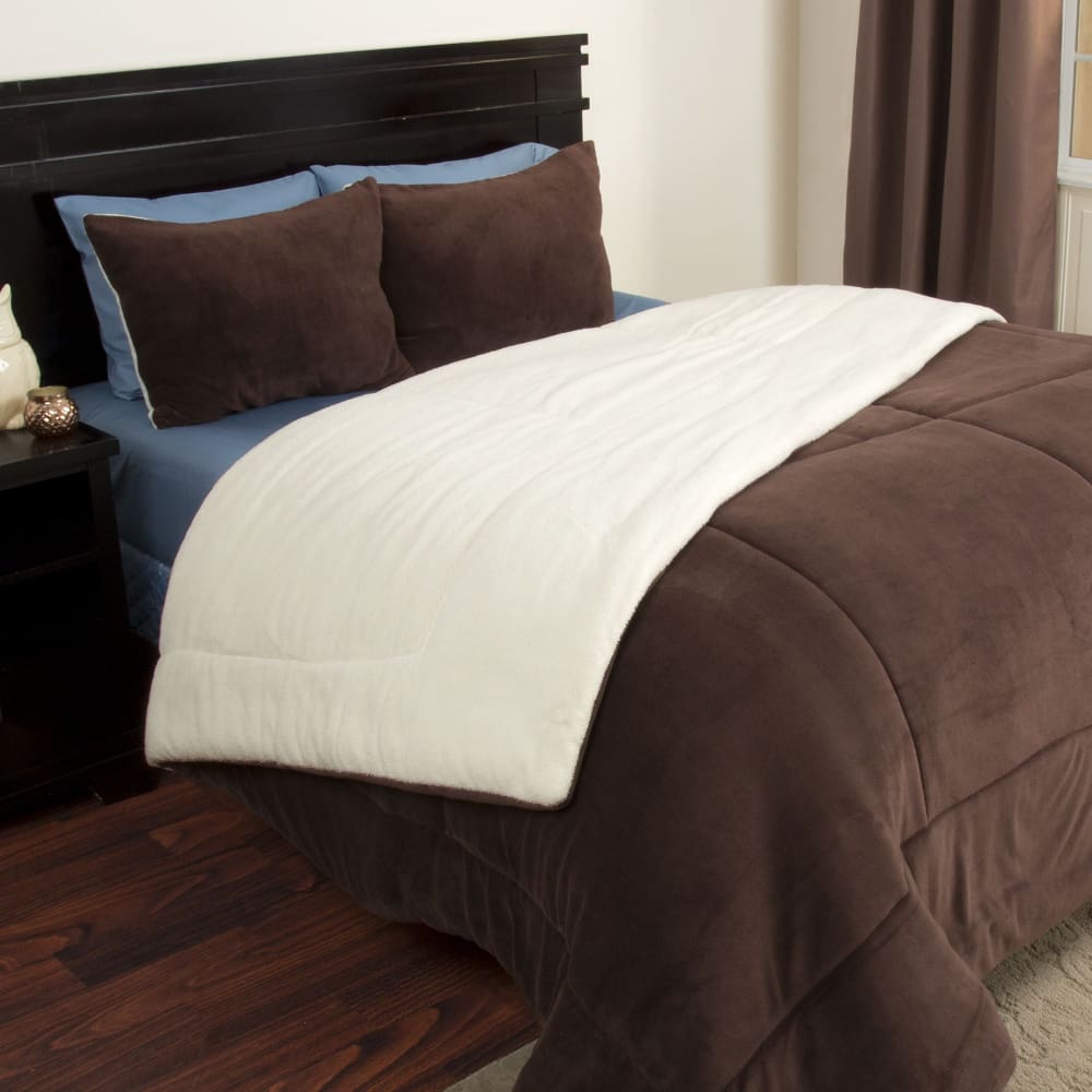 Lavish Home Sherpa/Fleece Comforter Set - Chocolate - Lavish