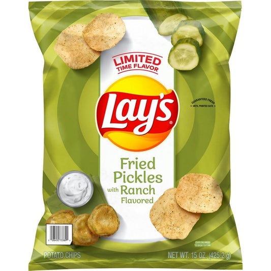 Lay’s Potato Chips Fried Pickles with Ranch Flavored (15 oz.) (Pack of 2) - Snacks Under $10 - ShelHealth