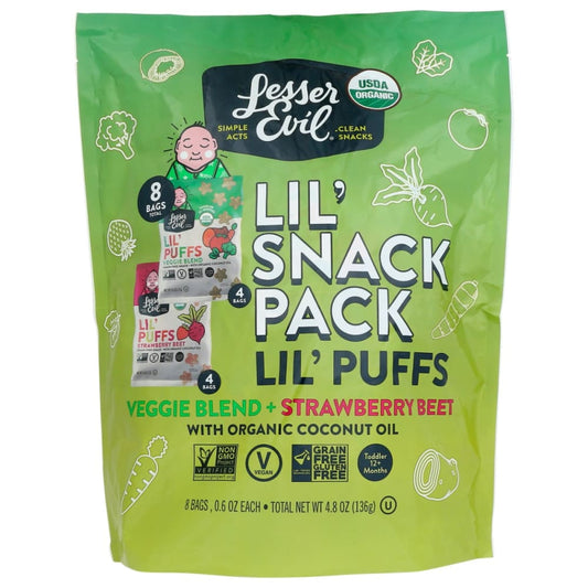 LESSER EVIL: Lil Puffs Snack Pack 8pc 4.8 oz (Pack of 4) - Puffed Snacks - LESSER EVIL