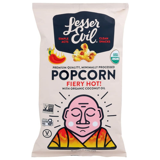 LESSER EVIL: Popcorn Fiery Hot Organic 4.6 OZ (Pack of 5) - Popcorn - LESSER EVIL