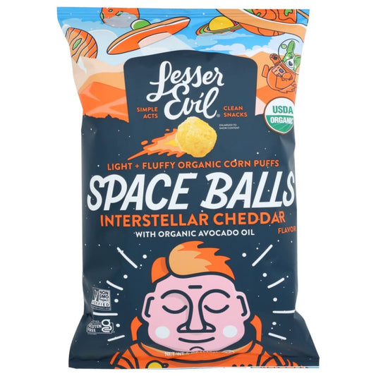 LESSER EVIL: Space Balls Interstellar Cheddar 5 oz (Pack of 5) - Puffed Snacks - LESSER EVIL